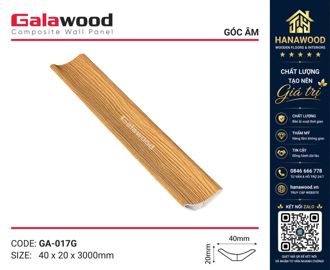 Phào Góc Âm Tấm Ốp Tường Trần Komsos GA-017 Nhựa Giả Gỗ