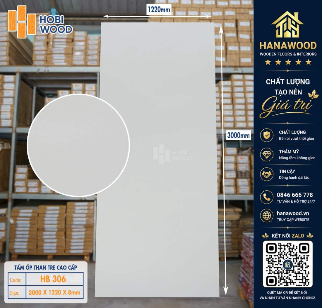 Tấm Ốp Than Tre Vân Đơn Sắc Xám Hobiwood HB 306