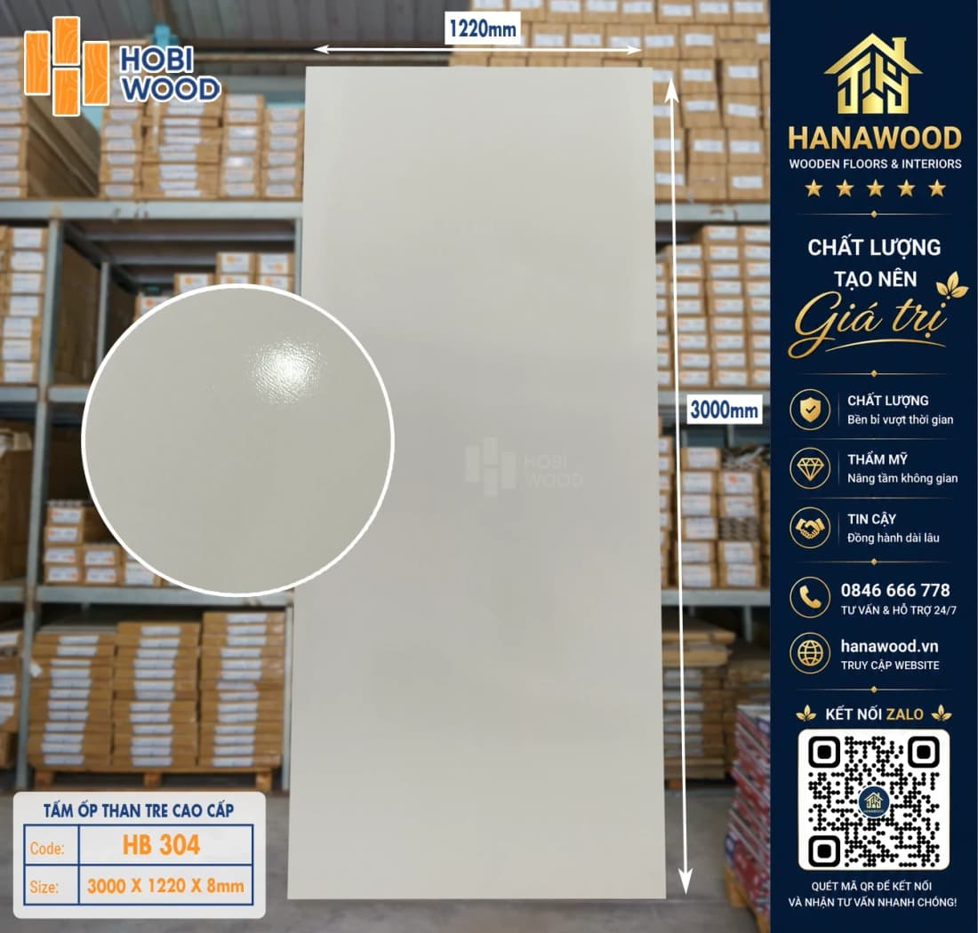 Tấm Ốp Sợi Than Tre Vân Đơn Sắc Hobiwood HB 304