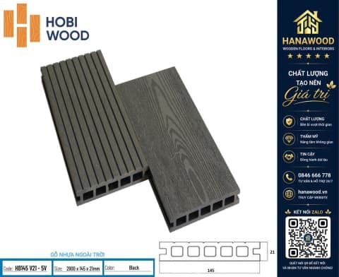 Sàn Ngoài Trời HobiWood 5 Lỗ Vuông HB145 V21-5V