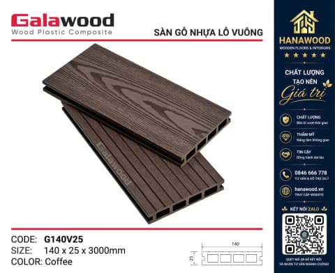 Sàn Sân Vườn Gỗ Nhựa Ngoài Trời Galawood G140V25