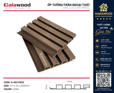 Ốp Trần Lam Sóng Gỗ Nhựa Ngoài Trời Galawood G4S219 Wood