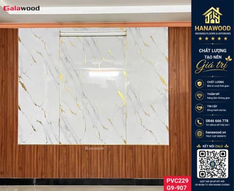 Tấm Ốp Tường PVC Giả Đá Dát Vàng Galawood PVC229