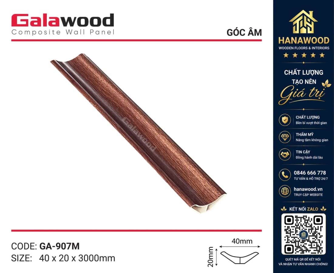 Phào Góc Âm Nhựa Giả Gỗ Galawood GA907