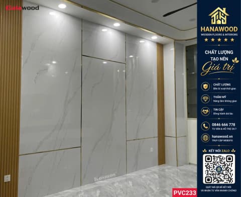 Ốp Tường PVC Giả Đá Galawood PVC233 Màu Trắng Vân Mây