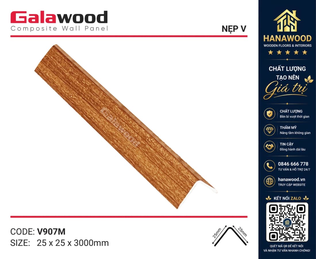 Nẹp Góc V30x30 Nhựa Giả Gỗ Galawood V907