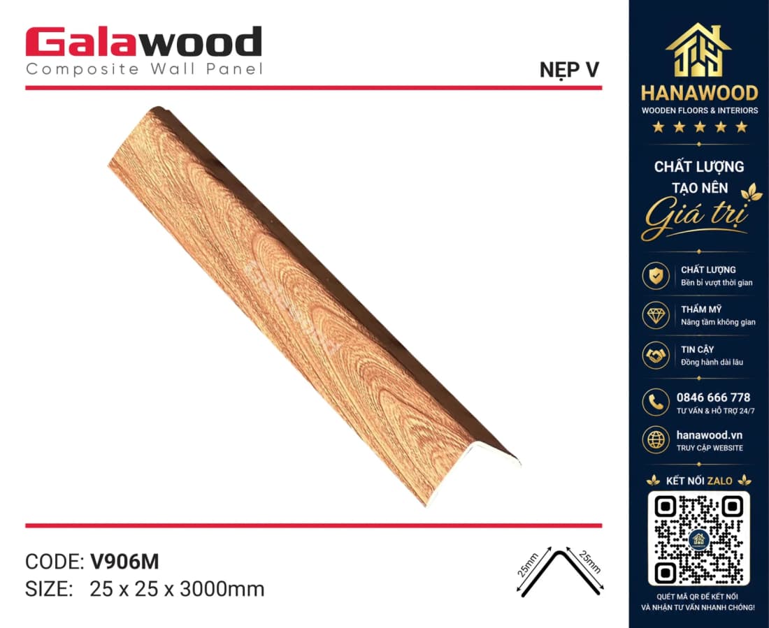Nẹp Góc V30x30 Nhựa Giả Gỗ Galawood V906M