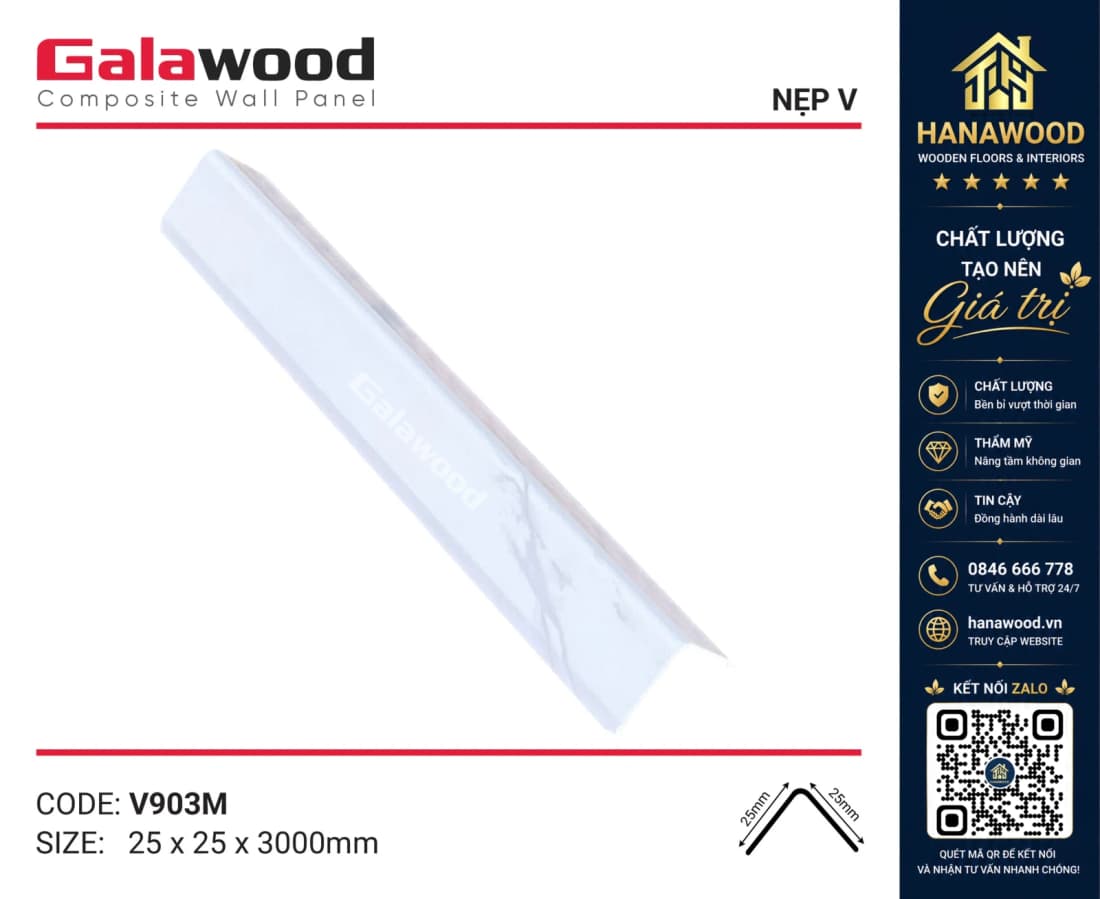 Nẹp Góc V30x30 Trắng Vân Mây Galawood V903M