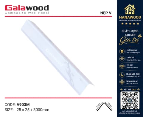 Nẹp Góc V30x30 Trắng Vân Mây Galawood V903M