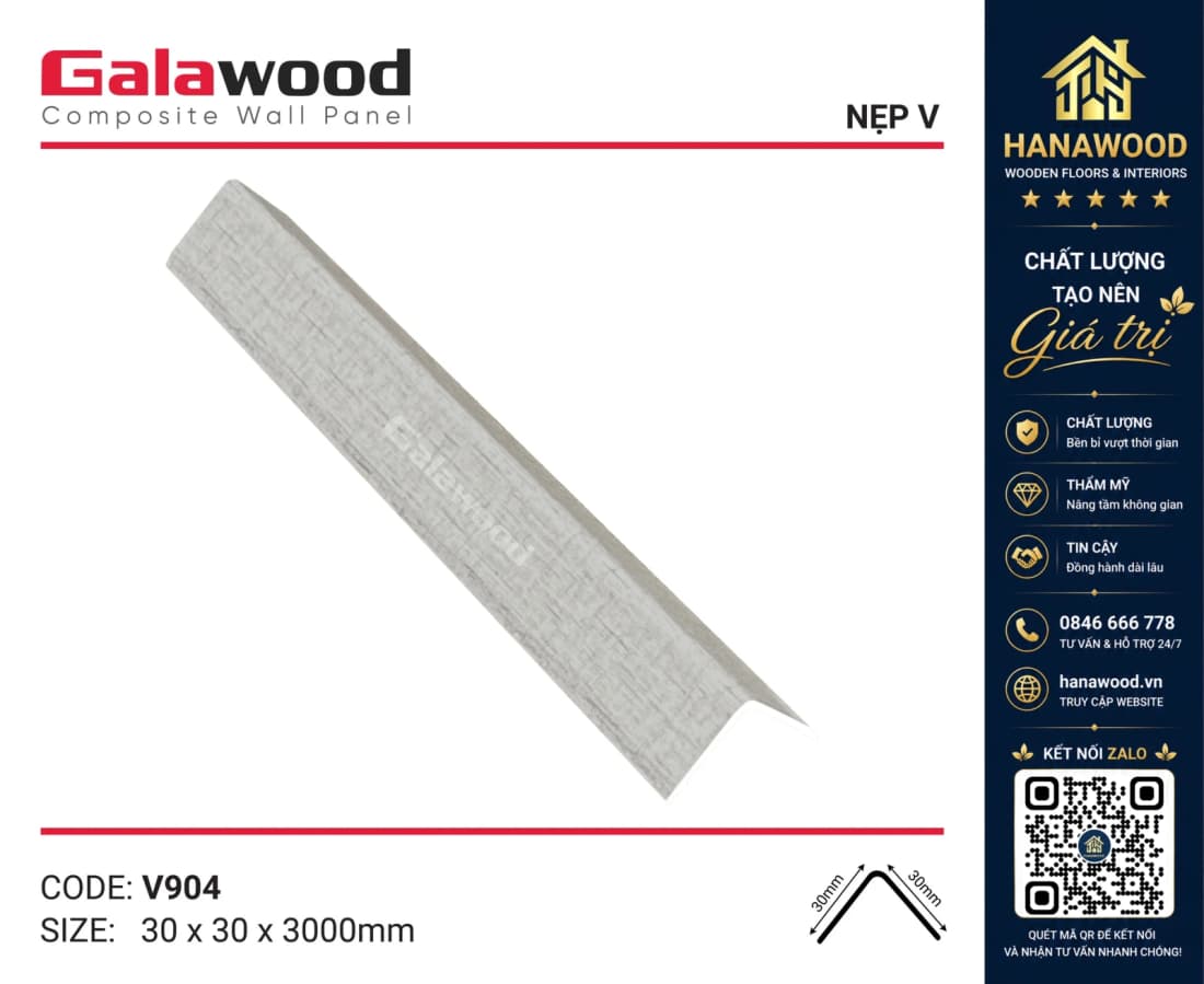 Nẹp Góc V30x30 Vân Vải Xám Galawood V904
