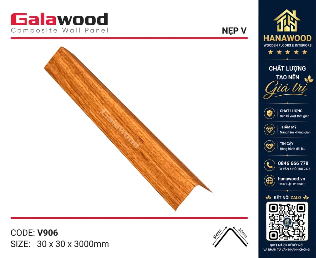 Nẹp Góc V30x30 Nhựa Giả Gỗ Galawood V906