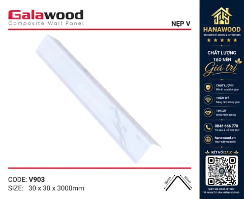 Nẹp Góc V30x30 Trắng Vân Mây Galawood V903