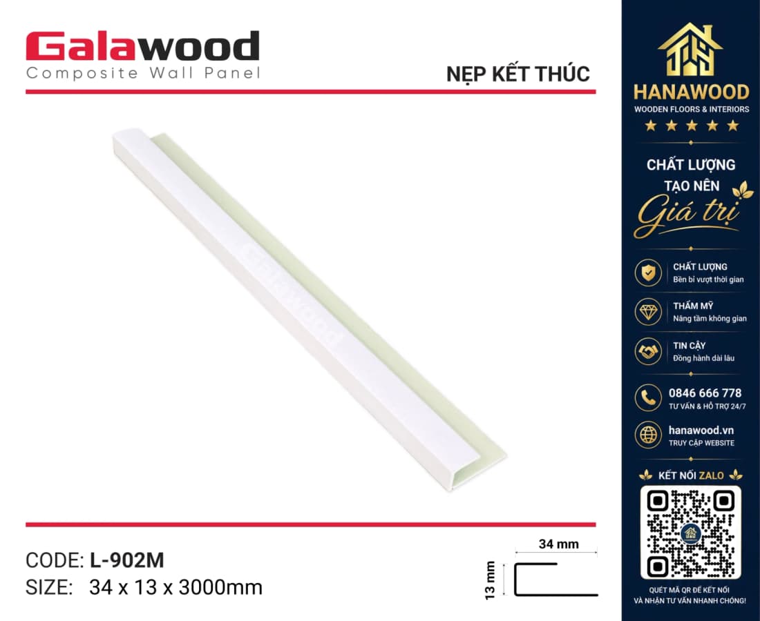 Nẹp Kết Thúc L30x10 Tấm Ốp Tường Galawood L902