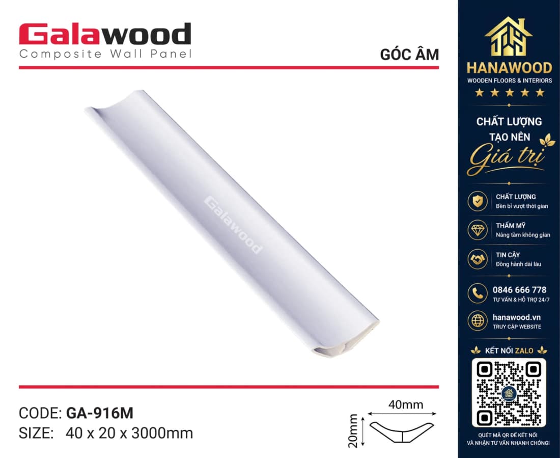 Phào Góc Âm GA40x20 Galawood GA916 Vân Giấy