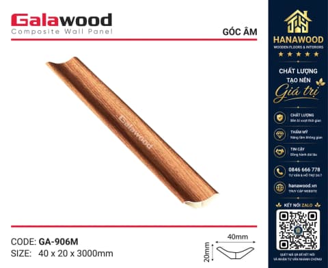 Phào Góc Âm GA40x20 Galawood GA906M Nhựa Giả Gỗ