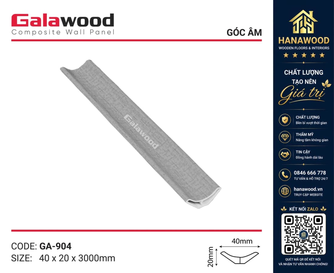 Phào Góc Âm GA40x20 Galawood GA904 Vân Vải Xám