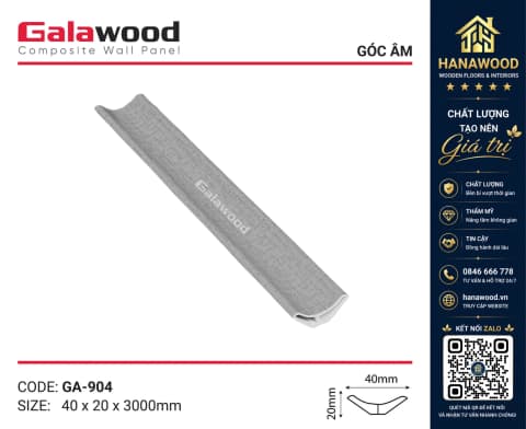 Phào Góc Âm GA40x20 Galawood GA904 Vân Vải Xám