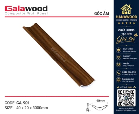 Phào Góc Âm GA40x20 Galawood GA901 Nhựa Giả Gỗ