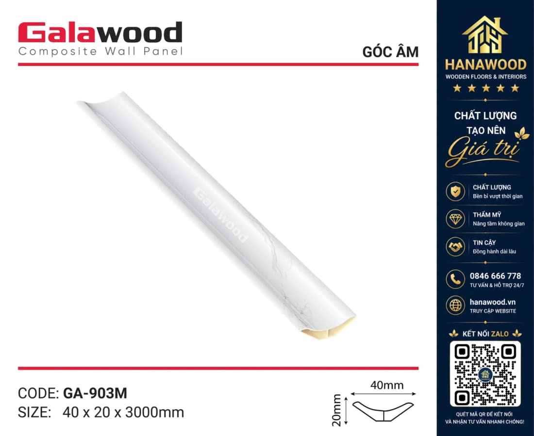 Phào Góc Âm GA40x20 Galawood GA903M Trắng Vân Mây