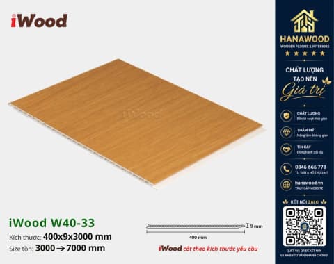 Tấm Nhựa Ốp Tường Ốp Trần Nano Giả Gỗ Iwood W40-3