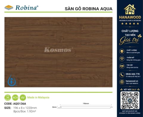 Sàn Gỗ Công Nghiệp Robina O136 8mm Bản Nhỏ