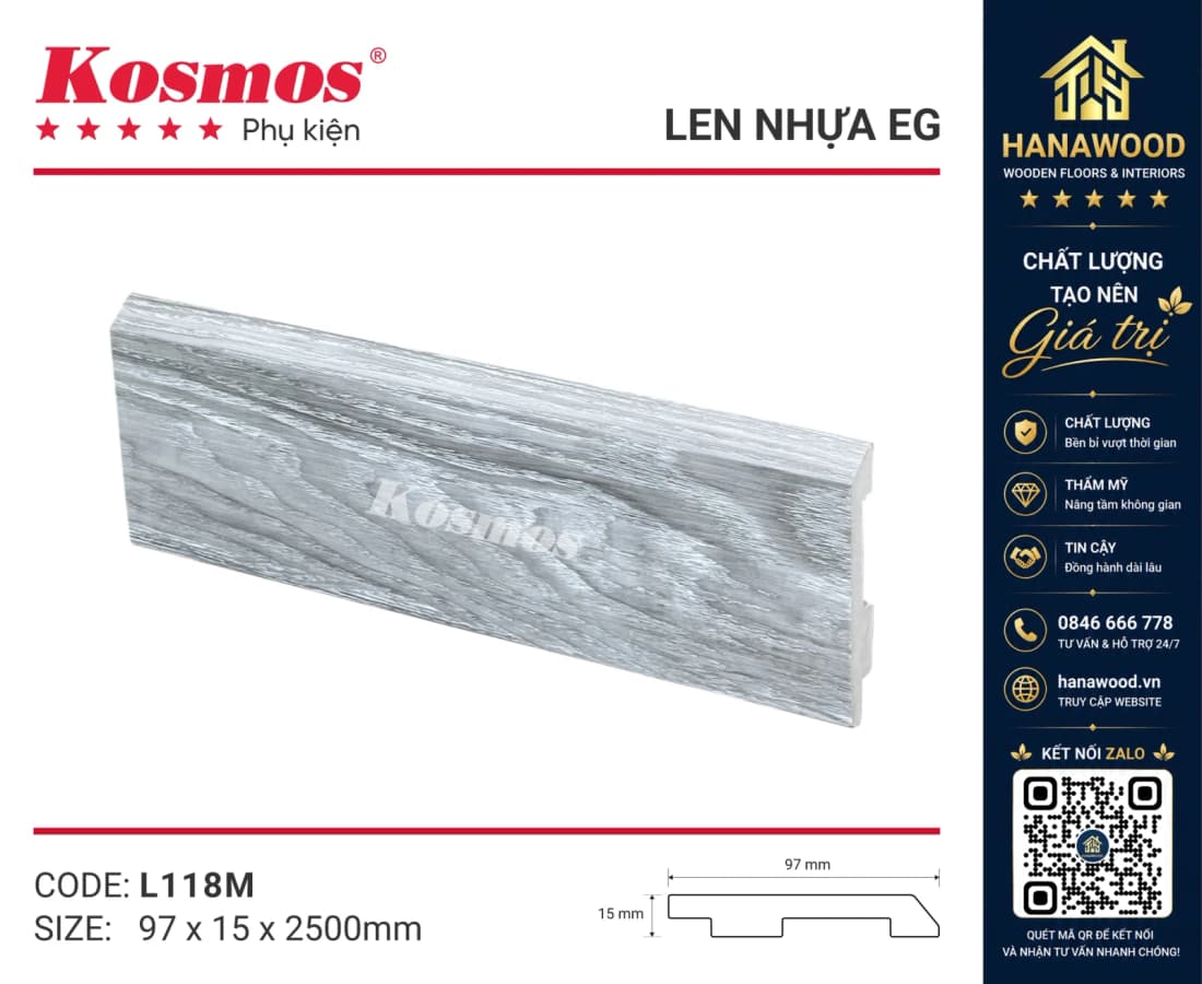 Len Chân Tường Nhựa Giả Gỗ EG L118 Cao 90mm