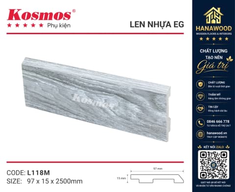 Len Chân Tường Nhựa Giả Gỗ EG L118 Cao 90mm