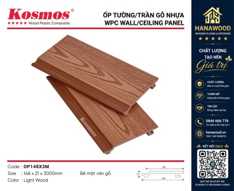 Ốp Vách Gỗ Nhựa Ngoài Trời Kosmos OP148X2.2M Light Wood