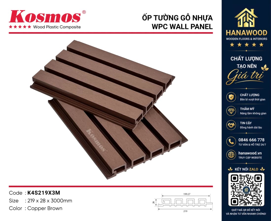 Tấm Ốp Lam Sóng Ngoài Trời Kosmos K4S219X2.2M Copper Brown