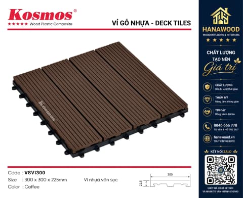 Vỉ Gỗ Nhựa Lót Sàn Ngoài Trời Kosmos Vân 3D VI300-Coffee