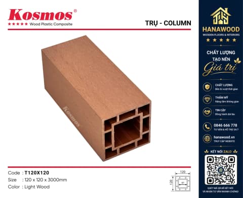 Lam Trụ Pergola Gỗ Nhựa Ngoài Trời Kosmos T120 x 120 Light Wood