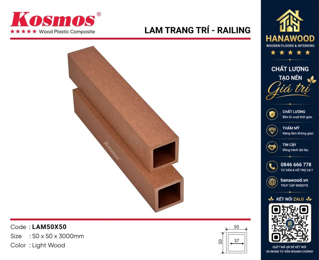 Thanh Lam Gỗ Nhựa Ngoài Trời Kosmos 50x50 Light Wood