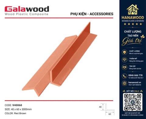 Nẹp Góc V Sàn Ngoài Trời Galawood V40X60 Red Brown