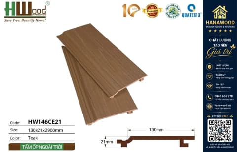 Tấm Ốp Gỗ Nhựa 2 Lớp Phủ Polymer Hwood HW146CE21 Teak
