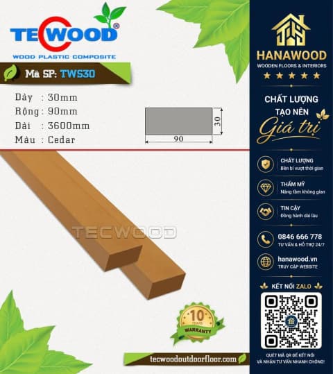 Thanh Lam Hộp Gỗ Nhựa Ngoài Trời TecWood TWS30 Cedar