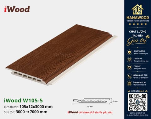 Tấm Ốp Tường Ốp Trần Nano Giả Gỗ Hèm U Iwood W105-5
