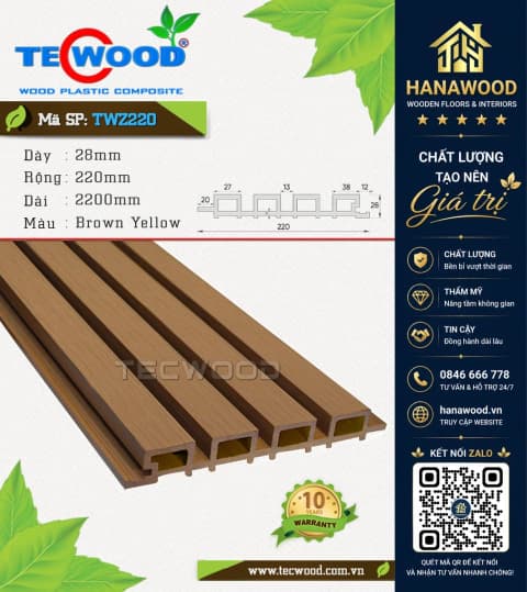 Lam Sóng Gỗ Nhựa Ngoài Trời Tecwood TWZ220 Brown Yellow