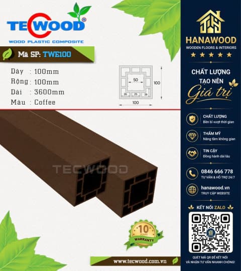 Lam Trụ Pergola Gỗ Nhựa Ngoài Trời Tecwood TWE100 Coffee