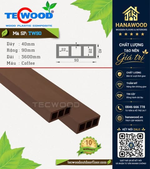 Lam Hộp Trang Trí Gỗ Nhựa Ngoài Trời TecWood TW90 (40x90) Coffee
