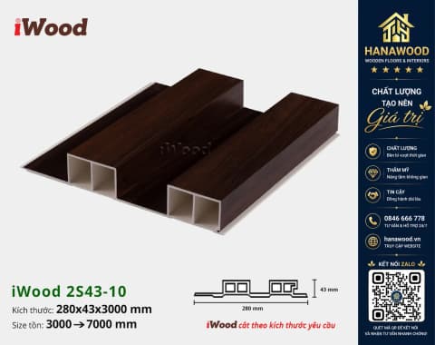 Lam 2 Sóng Cao Nhựa Giả Gỗ Ốp Tường Ốp Trần iWood 2S43-10