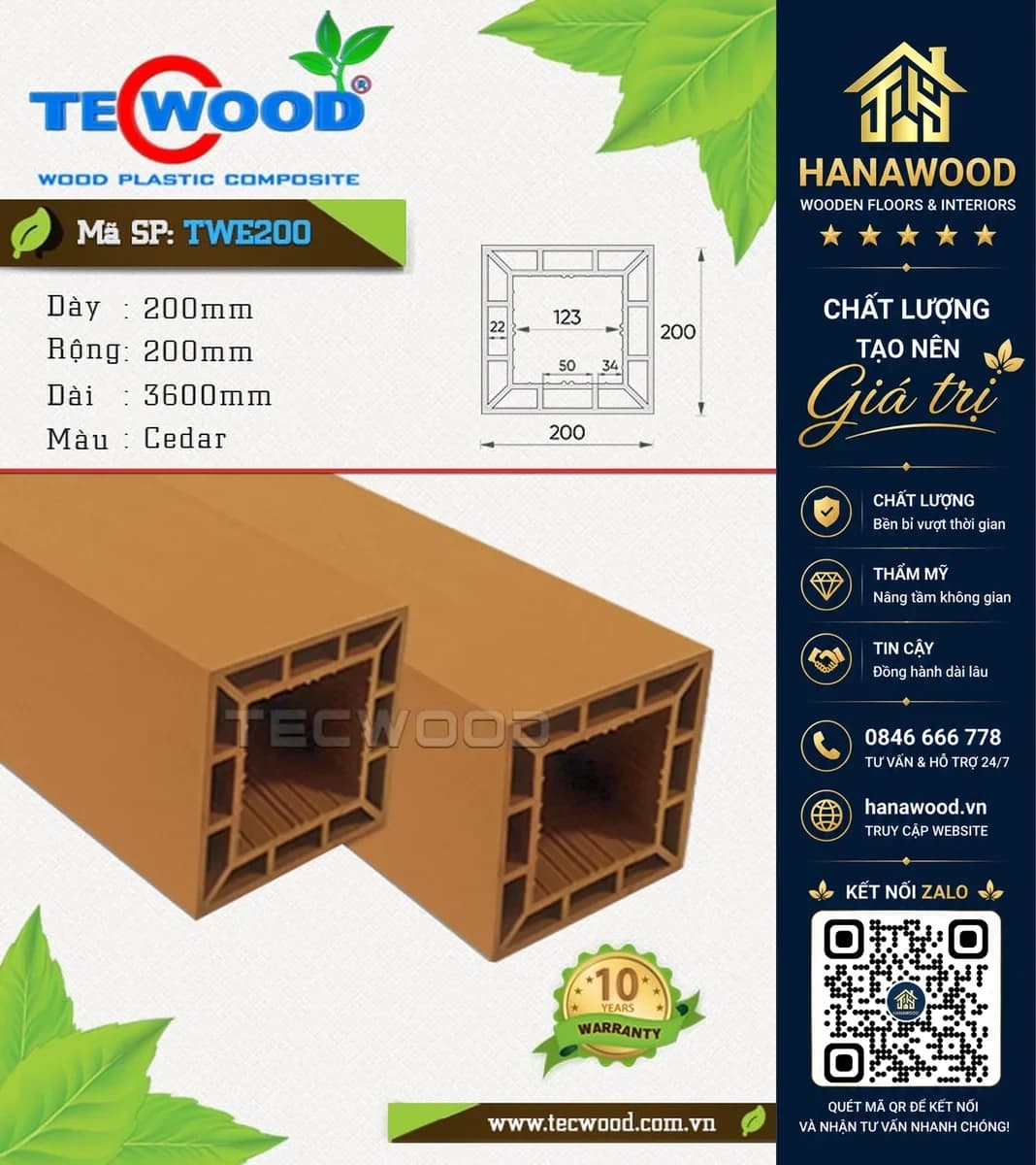 Lam Trụ Pergola Ngoài Trời Tecwood TWE200 Cedar