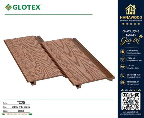 Tấm Ốp Gỗ Nhựa Ngoài Trời Ốp Tường Glotex TO2D Brown