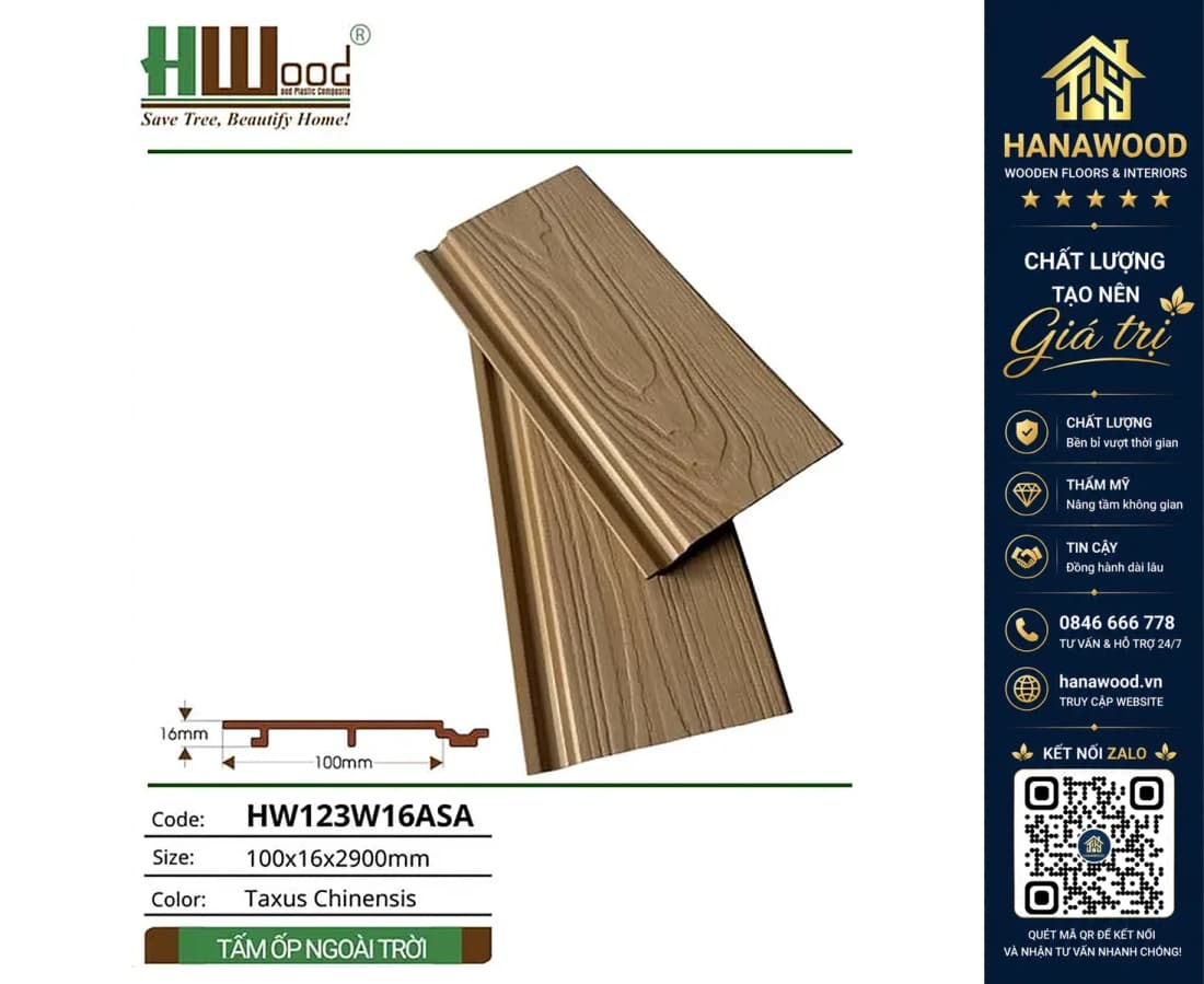 Tấm Ốp Trần Ngoài Trời Phủ ASA Hwood HW123W16ASA Taxus Chinensis