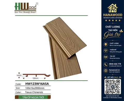 Tấm Ốp Trần Ngoài Trời Phủ ASA Hwood HW123W16ASA Taxus Chinensis