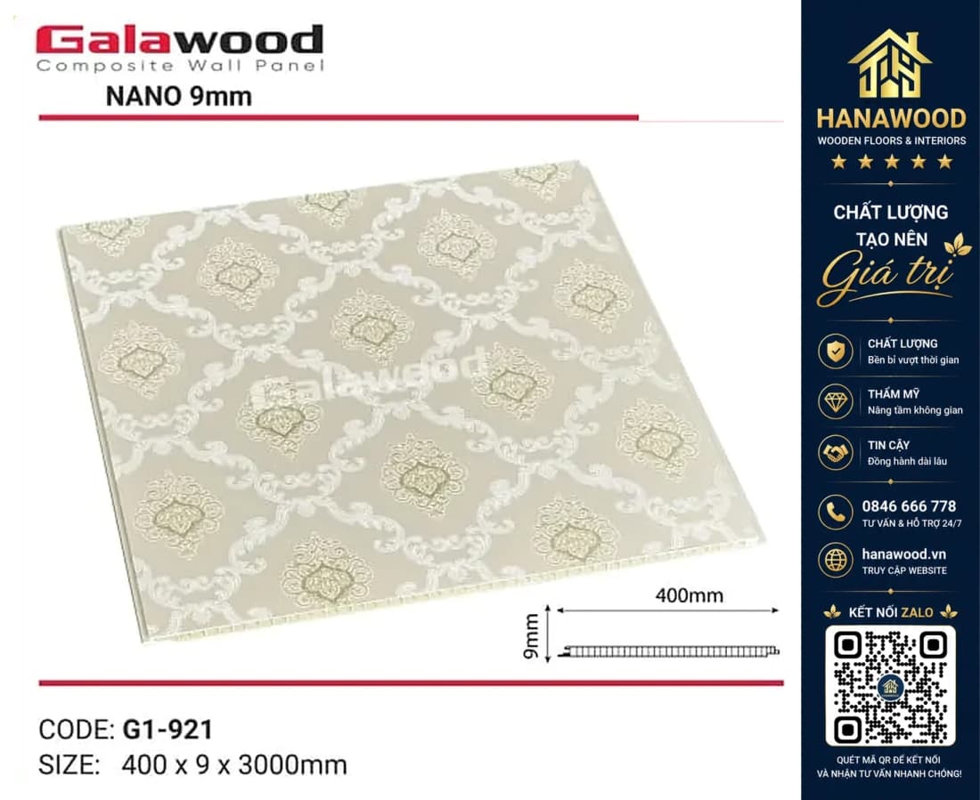 Tấm Nhựa Ốp Trần Nano Màu Trắng Galawood G1-921