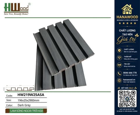 Tấm Ốp Lam Sóng Gỗ Nhựa Ngoài Trời ASA Hwood HW219W25ASA Dark Grey