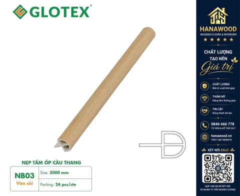 Nẹp Bậc Cầu Thang Nhựa PVC Vân Gỗ Glotex NB03