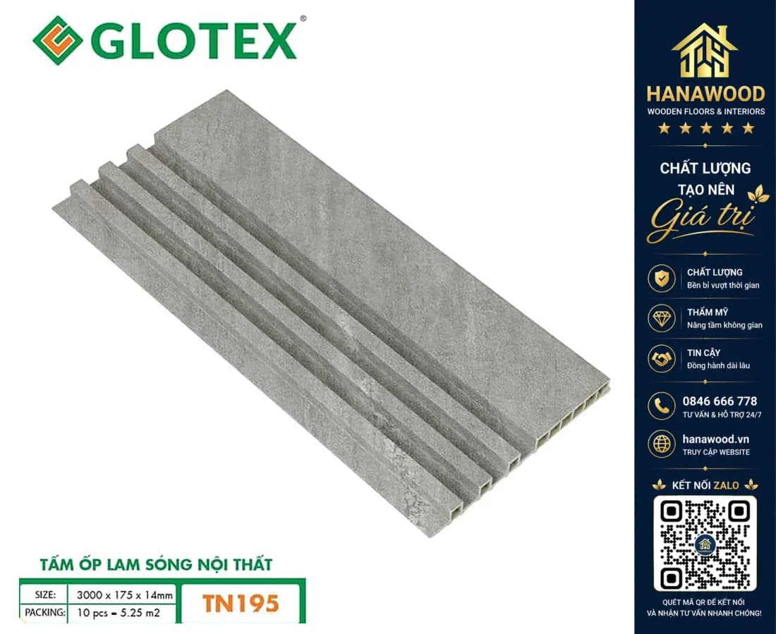 Hình ảnh Tấm Ốp Tường Lam Sóng Vân Bê Tông Glotex TN195