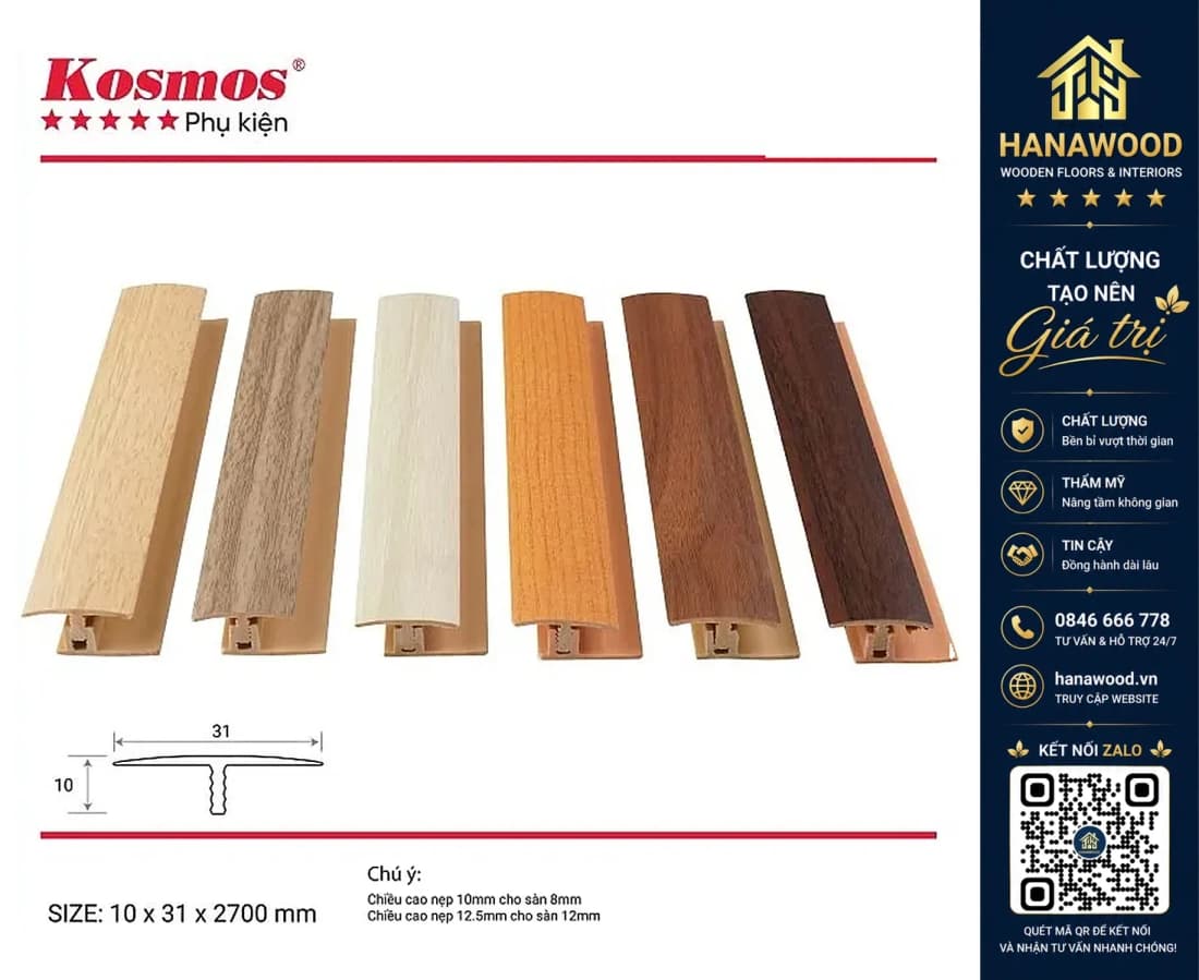 Nẹp T nối sàn id 1443 10 x 31 x 2700mm