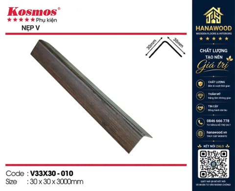 Nẹp góc V nhựa giả gỗ Kosmos Giả Gỗ 30 x 30 x 3000 mm
